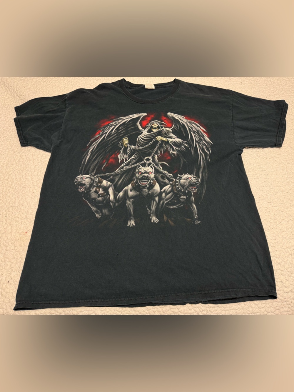 Vintage Men’s Sz XL Skull Black Tee Shirt Y2K90s Grunge Grim Reaper Pitbull